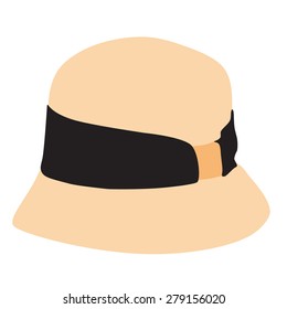 Woman hat vector with black ribbon. Fashion hat, bonnet hat