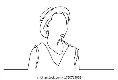 Mujer en esa línea vectorial. Ilustración de línea. Impresión minimalista. Blanco y negro. Logo de belleza. retrato de anciana con sombrero. retrato femenino aislado. Linea de arte. Ancianos con sombrero.