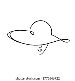 Mujer en ese vector de arte de una línea. Ilustración de línea. Impresión minimalista. Blanco y negro. Logo de belleza. retrato de una joven mujer moderna con sombrero. retrato femenino aislado. 