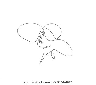 Woman in hat vector one line art. Line illustration. Minimalist print. Black and white. Beauty logo. portrait of young modern woman wearing hat. isolated female portrait. Line art