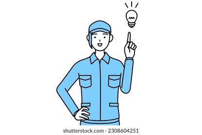 Woman in hat and work clothes coming up with an idea, Vector Illustration