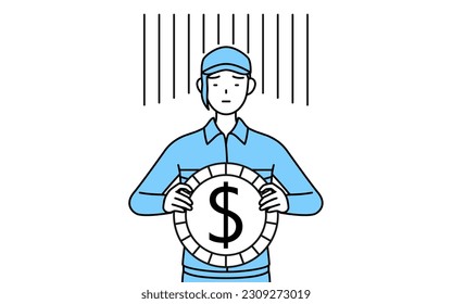 Woman in hat and work clothes an image of exchange loss or dollar depreciation, Vector Illustration