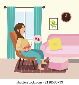 Woman Have Bad Cramps With Hot Water Bottle Illustration