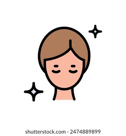 Woman have dark circles eyes problem flat icon. Vector isolated color drawing.