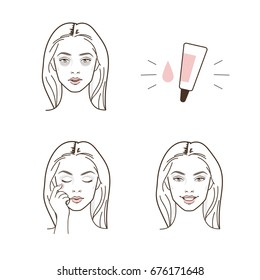 Woman have dark circles eyes problem.  Vector isolated illustrations set.