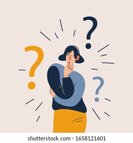 Woman have a question. Flat cartoon vector illustration in modern concept. 