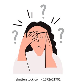 Woman have stress. Vector hand drawn icon illustration on white background.