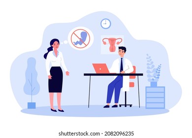 Woman having appointment with gynecologist. Female character having problem with becoming pregnant flat vector illustration. Health care, pregnancy concept for banner, website design, landing web page