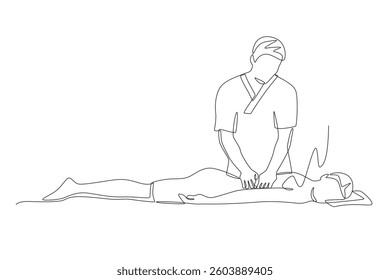 Woman having back massage. Getting a massage or facial concept one-line drawing