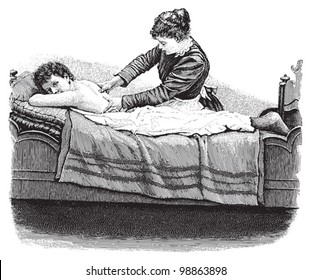 Frau mit Rückenmassage / Vintage-Illustration von Die Frau als hausarztin 1911