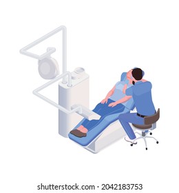 Woman having dental treatment in clinic isometric 3d vector illustration