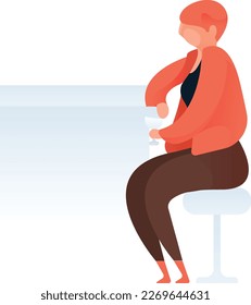 Woman Having Drink At Bar Curvy 2 UI Banner Illustration Vector EPS