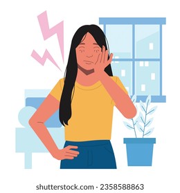 woman having headache period menstruation symptoms in flat illustration