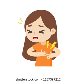 Woman Having A Heart Attack With Chest Pain Cartoon, Vector Illustration.