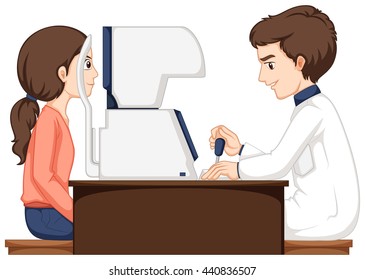 Woman having her eyes checked illustration