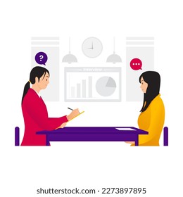 Mujer con una entrevista de trabajo. vector
