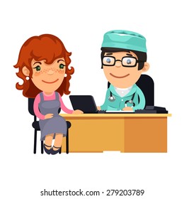 Woman Having Medical Consultation in Doctors Office. Isolated on white background.
