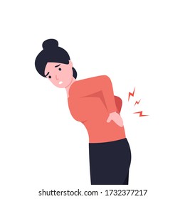 Woman having pain in her back. Flat vector cartoon modern illustration.