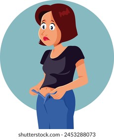 
Woman Having Problems to Zip her Pants Vector Cartoon
Sad lady with weight gain problems not fitting in her pants
