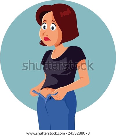 
Woman Having Problems to Zip her Pants Vector Cartoon
Sad lady with weight gain problems not fitting in her pants
