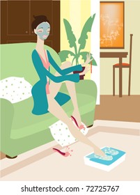 A woman having a spa day at home.