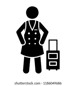 Woman having a suitcase with him and standing is symbolizing as a travel agent 