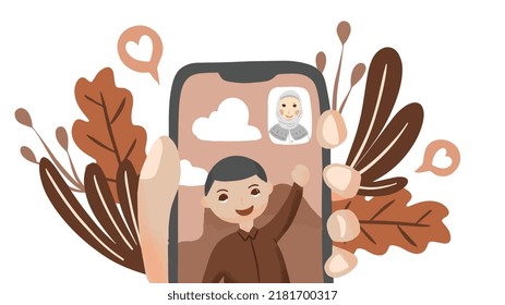 Woman is having a video call with a man and video call concept illustration