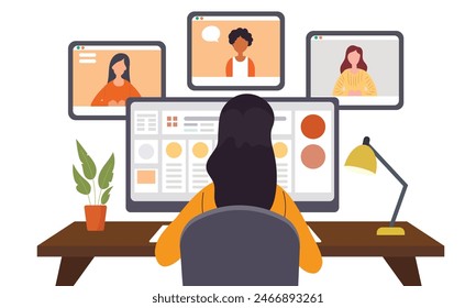 Woman having a virtual conference meeting with her team about a new project