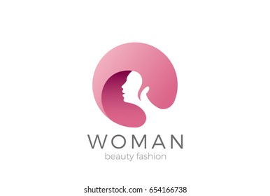 Woman head abstract circle shape Logo design vector template.
Beauty Fashion Hairdresser SPA salon Logotype icon concept