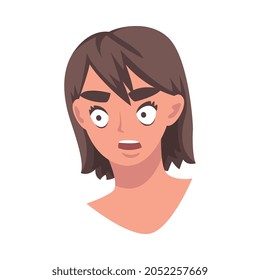 Woman Head with Amazed Look Gasping as Facial Expression Vector Illustration