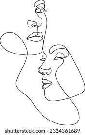 Woman Head Beauty Line Art Vector Drawing. Style Template with Elegant Female Faces. Two Abstract Faces in Modern Minimalist Simple Linear Style for Beauty or Fashion Design