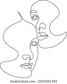 Woman Head Beauty Line Art Vector Drawing. Style Template with Elegant Female Faces. Two Abstract Faces in Modern Minimalist Simple Linear Style for Beauty or Fashion Design