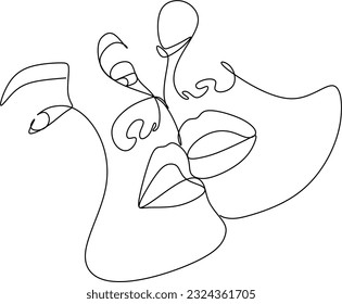 Woman Head Beauty Line Art Vector Drawing. Style Template with Elegant Female Faces. Two Abstract Faces in Modern Minimalist Simple Linear Style for Beauty or Fashion Design