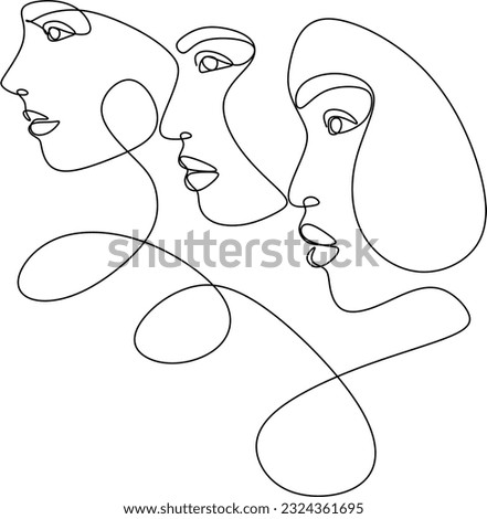 Woman Head Beauty Line Art Vector Drawing. Style Template with Elegant Female Faces. Two Abstract Faces in Modern Minimalist Simple Linear Style for Beauty or Fashion Design