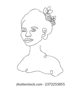 Woman head with butterfly composition. Hand-drawn vector line-art illustration. 