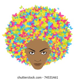 Woman head with butterfly. Vector illustration.