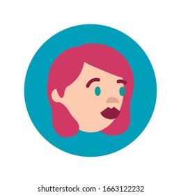 woman head character block and flat style icon vector illustration design