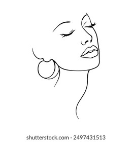 Woman Head Continuous One Line Vector Drawing. Style Template with Abstract Female Silhouette. Woman Portrait Modern Minimalist Simple Linear Style. Female Art for Beauty Fashion Design	