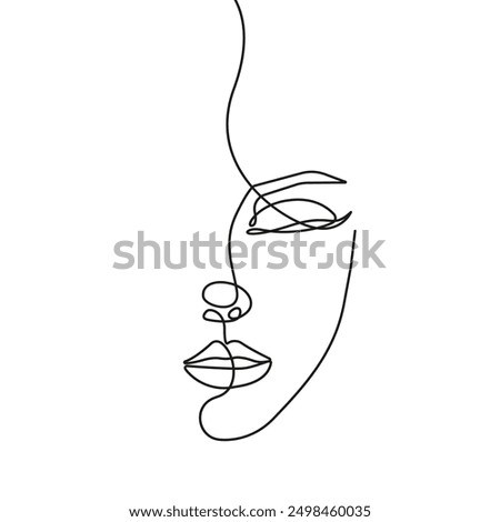 Woman Head Continuous One Line Vector Drawing. Style Template with Abstract Female Silhouette. Woman Portrait Modern Minimalist Simple Linear Style. Female Art for Beauty Fashion Design