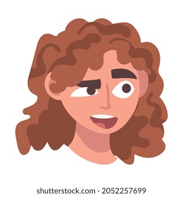 Woman Head with Up and Down Eyebrow as Facial Expression Vector Illustration
