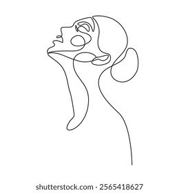 Woman Head Elegant Line Art Drawing. Linear Drawing of Female Portrait. Woman Profile Single Line Vector Illustration Isolated on White Background. Not AI