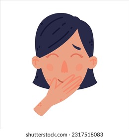 Woman Head and Face Laughing Covering Mouth with Hand Gesture Vector Illustration