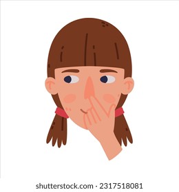 Woman Head and Face with Thoughtful Emotion Touching Her Nose Vector Illustration