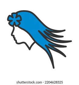 Woman Head With Flower In Hair Icon. Editable Bold Outline With Color Fill Design. Vector Illustration.