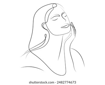 woman head hand drawn illustration.one line art minimalist logo