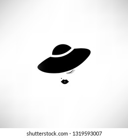 woman head with hat illustration in black