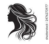 woman head with her hair Silhouette illustration colour black and white
