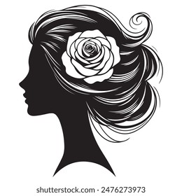 woman head with her hair Silhouette illustration colour black and white