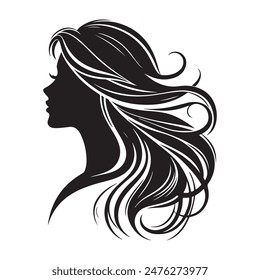 woman head with her hair Silhouette illustration colour black and white