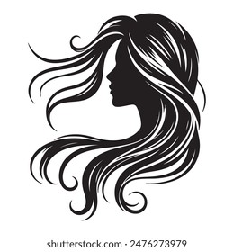 woman head with her hair Silhouette illustration colour black and white